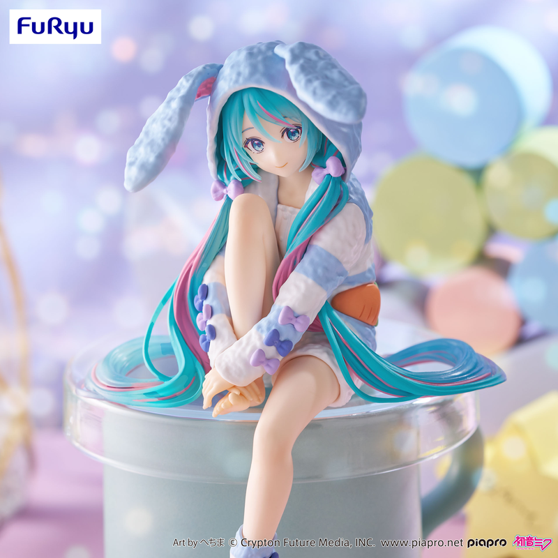 Character Vocal Series 01: Hatsune Miku: (Noodle Stopper) Sitting Figure -Rabbit Ear Hood Pajama Blue Color Ver.